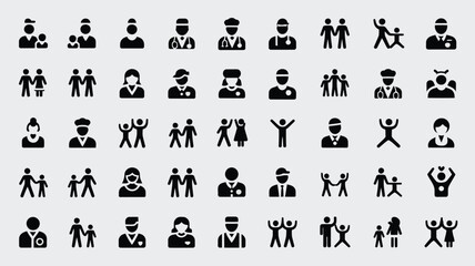 Naklejka premium Collection of diverse people icons representing different professions and activities.