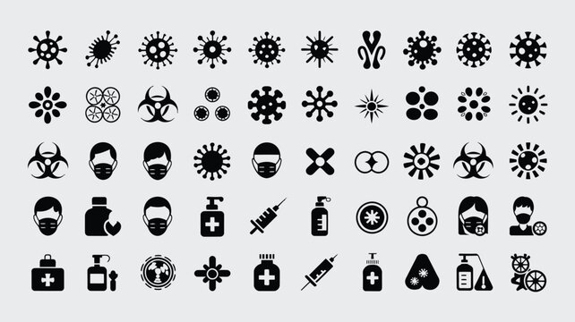 Medical and virus related icon set. healthcare protection and prevention symbols.