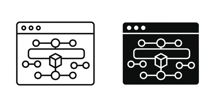 Abstract network diagram with cube in center on computer screen ui element flat design vector