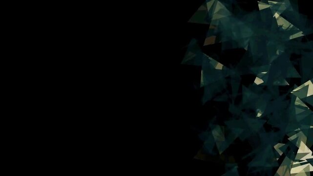 Dark triangles exploding and scattering across a black background in chaotic motion.