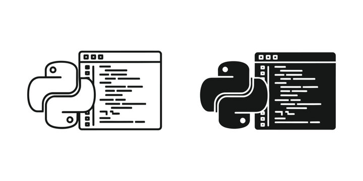 Python programming language logo next to code editor window on white background vector illustration