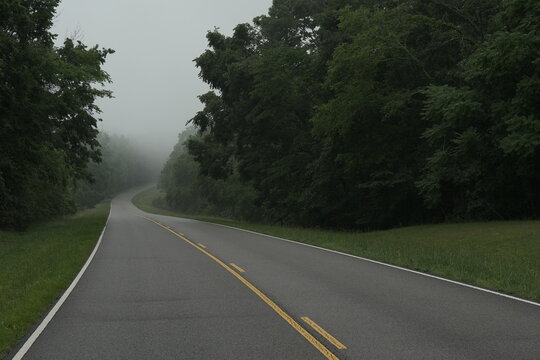 Natchez Trace Parkway Vanishing Into Dense Morning Fog
