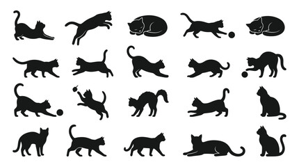 Black Cat Silhouettes Collection: Playful Poses and Sleeping Felines © Pensil