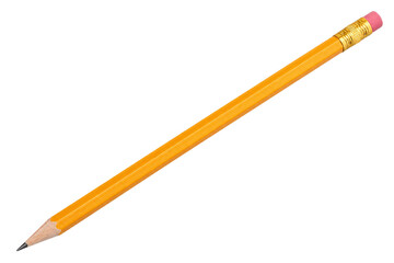 A classic yellow pencil with a pink eraser and sharpened graphite tip © Sapphire