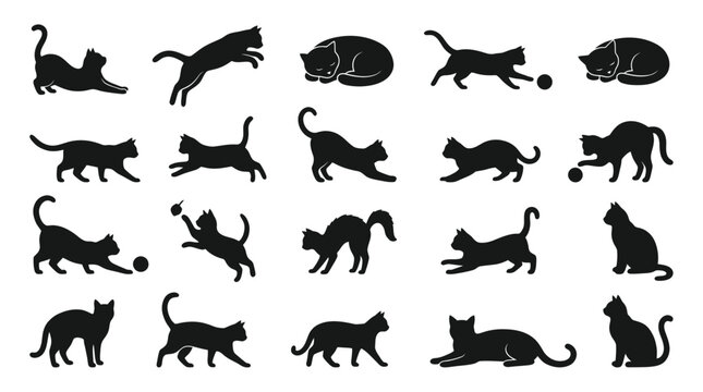 Black Cat Silhouettes Collection: Playful Poses and Sleeping Felines