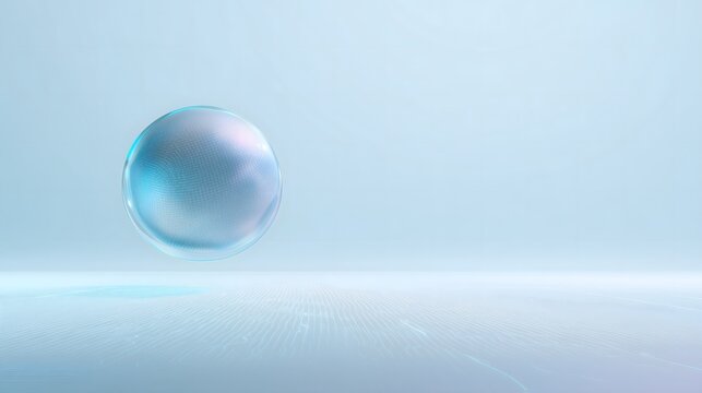 Futuristic digital grid sphere floating in a minimalist high-tech background