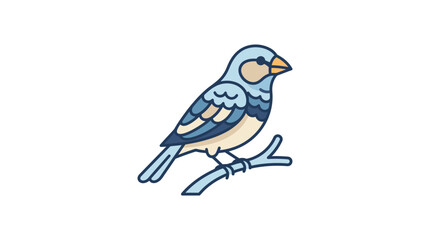 Cute blue bird sitting on a branch illustration. © Atul