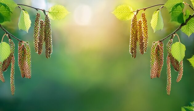 Spring Background With Branch With Catkins Of Alder