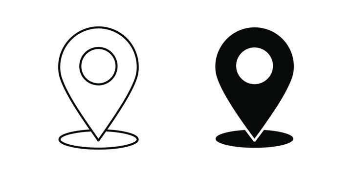 Location pin icon in outline and filled style on white background symbolizing navigation and place