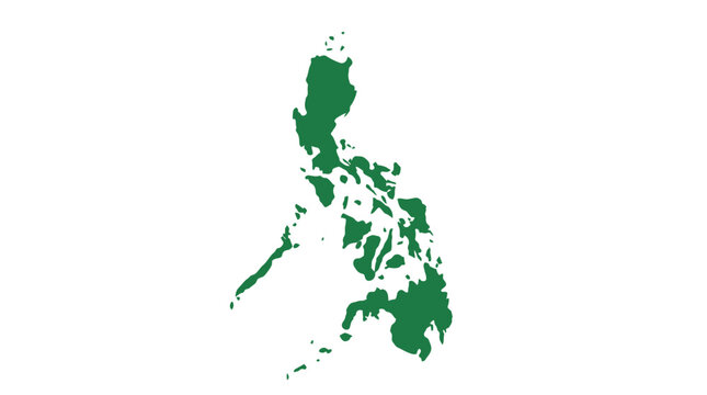 Philippines map displays the archipelago in a minimalist green silhouette against a clean white background.