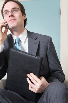 View of a business man talking on the mobile phone