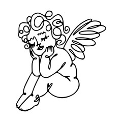 Naklejka premium scribble drawing of a cute cherub for love and spiritual concept