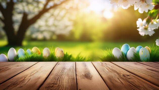 Emmpty Wooden Table Background Easter Spring Theme