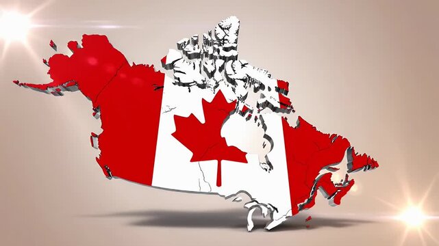 Canada map filled with national flag growing with glowing light flare on warm background