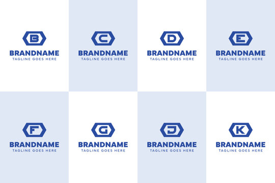 Letters OB OC OD OE OF OG OJ OK Hexagon Monogram Logo Set, for BO CO DO EO FO GO JO KO initials
