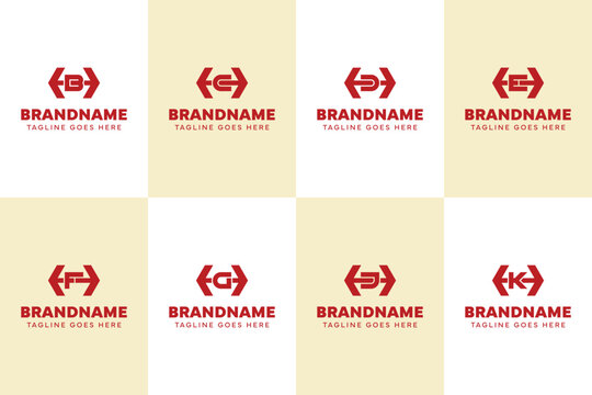 Letters HB HC HD HE HF HG HJ HK Hexagon Monogram Logo Set, for BH CH DH EH FH GH JH KH initials