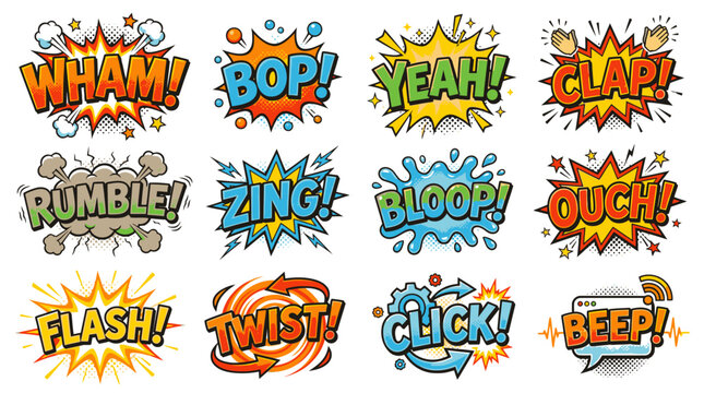 Multi-Colored Comic Book Onomatopoeia Word Set
