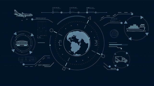 Global logistics supply chain infographics showing multiple transport modes