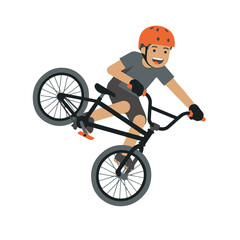 Naklejka premium Ultra Flat Thrilled BMX Rider Mid Air Trick Vector