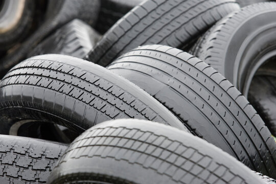 Piles of wet rubber tires