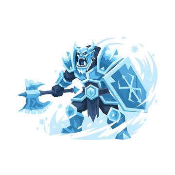 Ice orc warlord shouting in battle armor