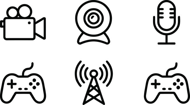 Multimedia production icons video audio streaming and gaming equipment