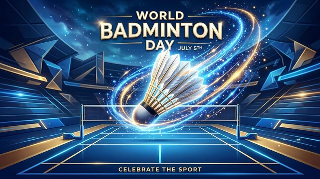 World Badminton Day poster with a shuttlecock and badminton court.