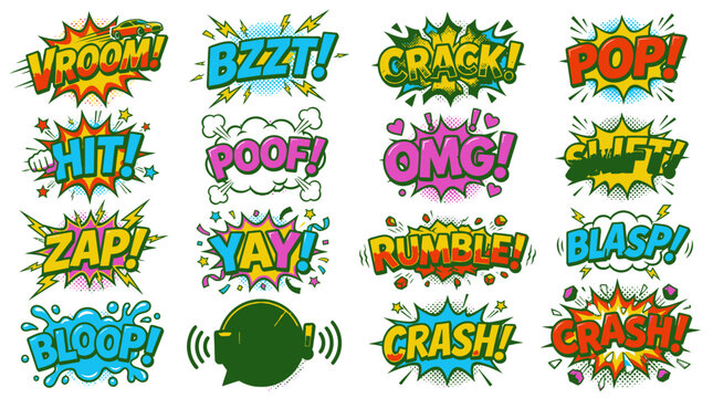 Pop art comic bubbles with Omg and Zap text.