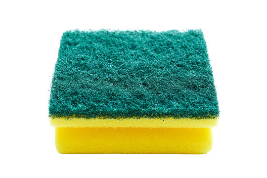 Yellow and green kitchen sponge isolated on transparent background