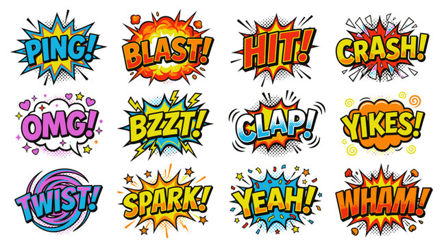 Pop Art Comic Sound Bubbles and Expression Icons