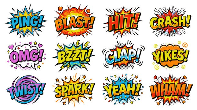 Pop Art Comic Sound Bubbles and Expression Icons