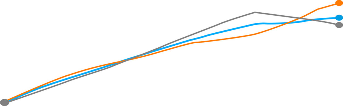 Three line charts showing business growth trends isolated on transparent background