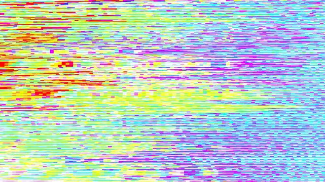 Neon magenta and yellow pixel sorting glitch with RGB split scanning across a black background. Seamless loop anchors a Cyber Monday tech sale transition, gaming overlay, and music video