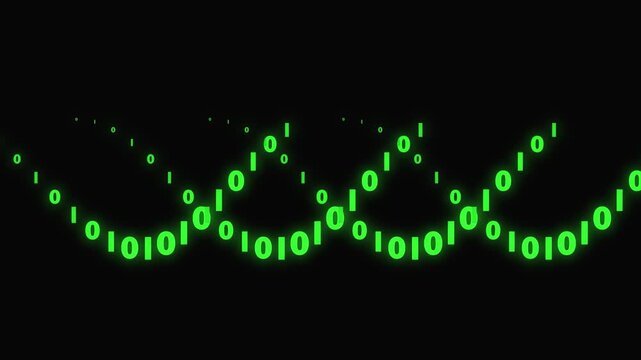 Dark background with helicoidal motion effect of a string of binary digit animated illustration