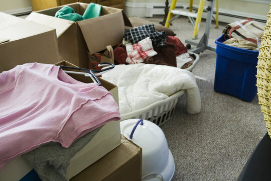 Boxes in empty room of house