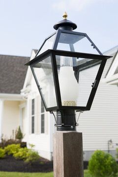 Lamppost in front of a house