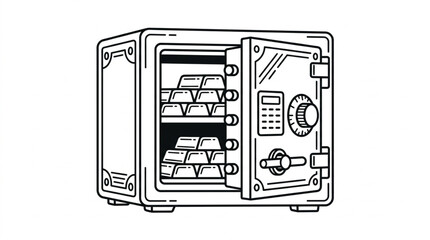 Open Safe Filled With Gold Bars Illustration. © Denjiro
