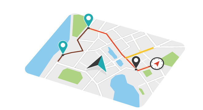 Digital map navigation interface with route and location pinpoints