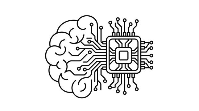 Lateral view of brain connecting to AI chip.