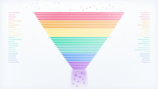 Abstract rainbow funnel illustration symbolizing data filtering, data processing, and information analysis