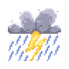 Fototapeta premium Thunderstorm Cloud With Lightning Pixel Art