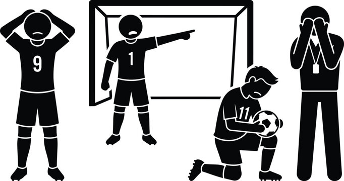 Soccer players disappointment and frustration black silhouette vector illustration