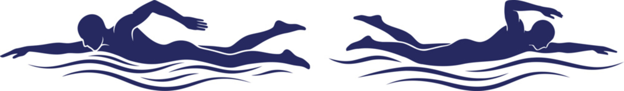 Vector illustration of swimmers doing the crawl stroke in two different positions with swimming