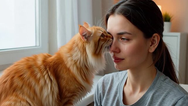 Feline Comfort: Cat Consoling Crying Owner