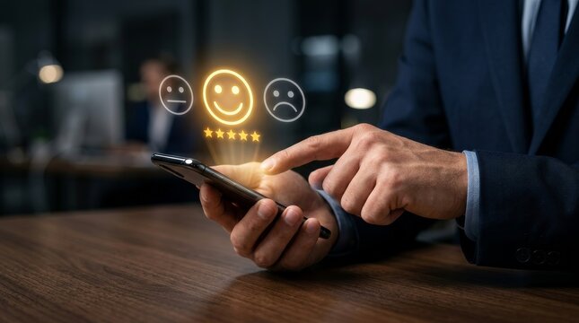 Impressive customer satisfaction feedback concept showing positive service experience rating.