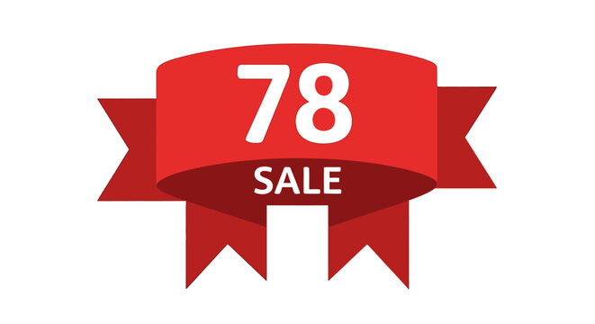 78% Sale Discount Ribbon. Red banner with number 78 and SALE text. Promotion icon.