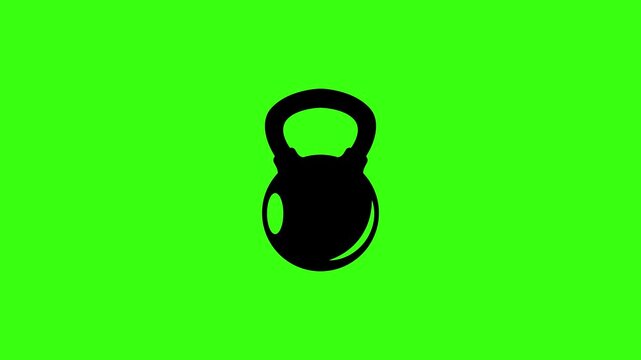 Black Kettlebell Icon Falling and Bouncing with Squash and Stretch on Green Screen