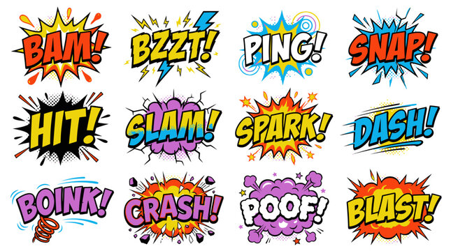 Pop art action bubbles with bam and slam effects.