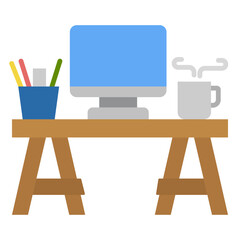 Fototapeta premium Minimalist Flat Vector Illustration Of A Modern Home Office Desk