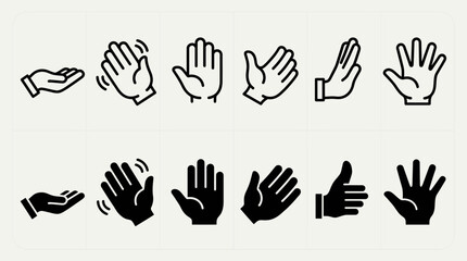 Obraz premium Black and white hand gestures icons.